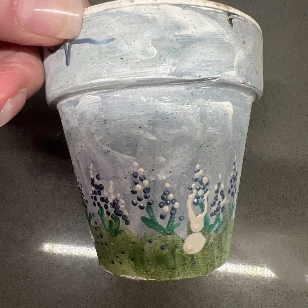 Set of 2 Small Hand Painted Plant Flower Pots With Bunnies